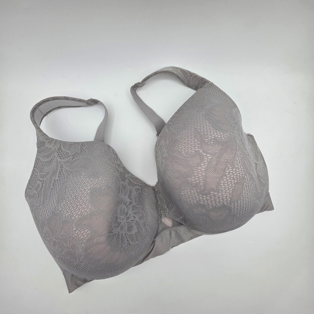 Cacique Grey Floral Lace Full Coverage Bra 38F A83783 Lane Bryant